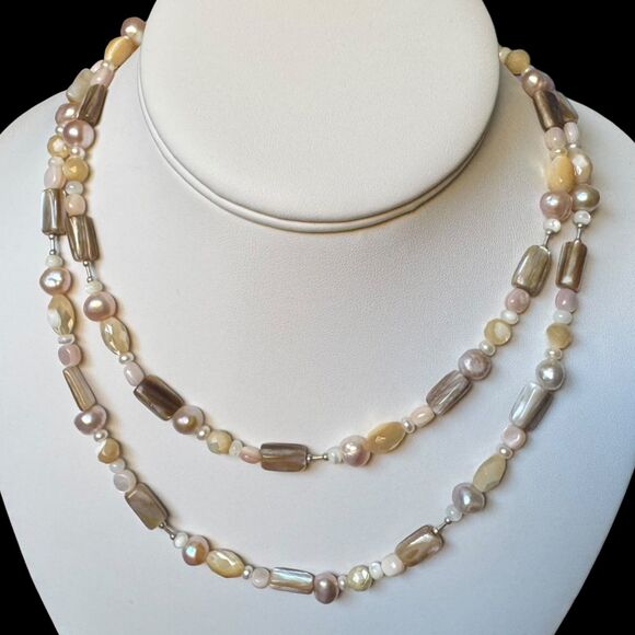 Carolyn Pollack Jewelry - Carolyn Pollack Relios 925 Pearl & Mother of Pearl Beaded Necklace 30 - 34 inch